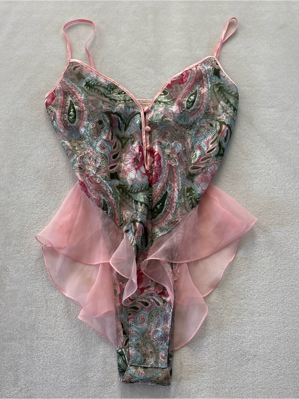 Vintage Victoria Secret 80s 90s Gold Label Pink Green Floral Bodysuit Lingerie P